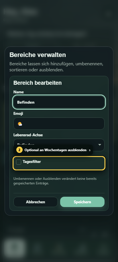 Annotierte Bereichsbearbeitung mit Lebensrad-Zuordnung