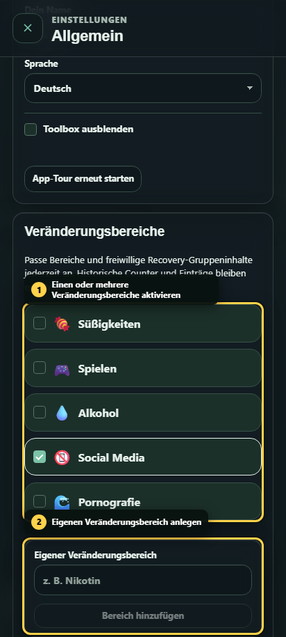 Annotierte Recovery-Konfiguration mit vorhandenen und eigenen Veränderungsbereichen